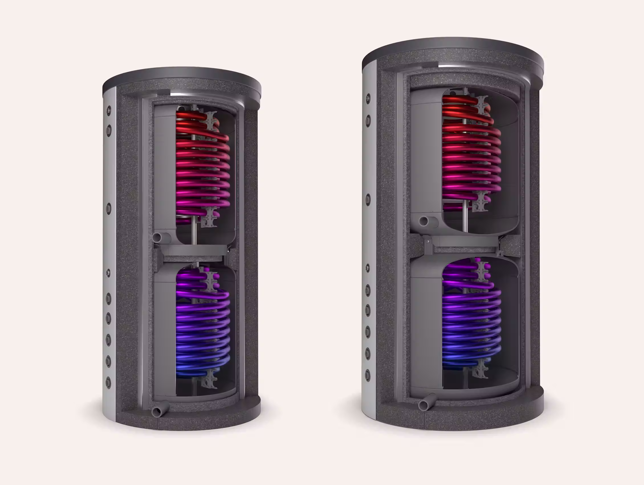 Schnittansicht des Copar 500 und Copar 800 mit farblich dargestellter Zonentrennung – die neue VakuumPlus-Dämmung reduziert Wärmeverluste um mehr als 30 % und erreicht Effizienzklasse A